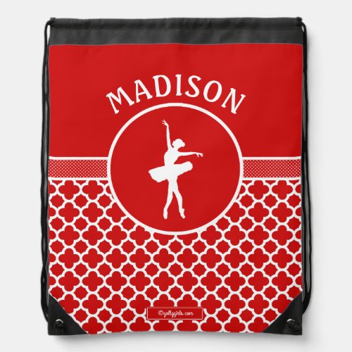 Golly Girls Red Quatrefoil and Polka_Dots Dancer Drawstring Bag