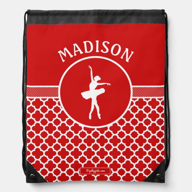 Golly Girls Red Quatrefoil and Polka-Dots Dancer Drawstring Bag (Front)