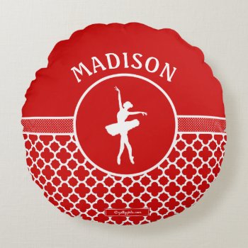 Golly Girls Red Quatrefoil And Polka-dots Dancer Round Pillow by GollyGirls at Zazzle