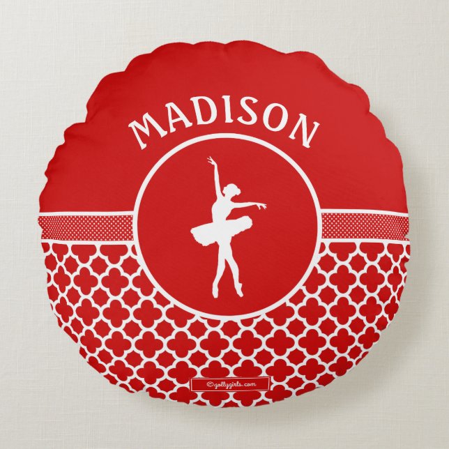 Golly Girls Red Quatrefoil and Polka-Dots Dancer Round Pillow (Front)