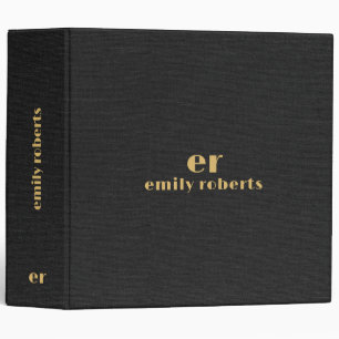 GolMonogram Minimalistic Black Linen 3 Ring Binder
