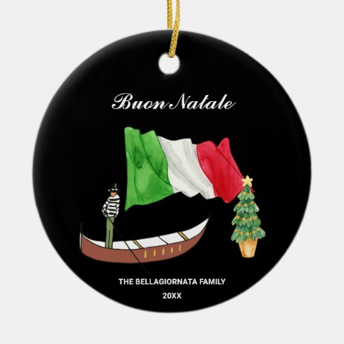  Gondola Flag Italy Buon Natale Photo Christmas Ceramic Ornament