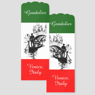 Gondola Gondolier Venice Italian Flag Design Bookmarks