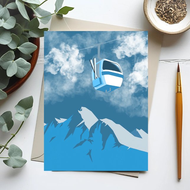 Gondola Ride | Ski Mountain Winter Painting Postcard (Creator Uploaded)