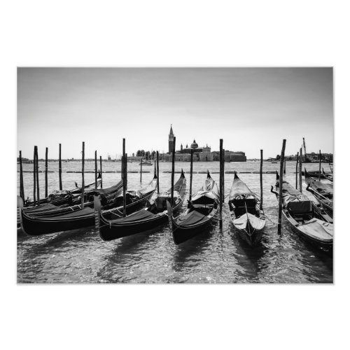 Gondolas in Venice in black and white Photo Print