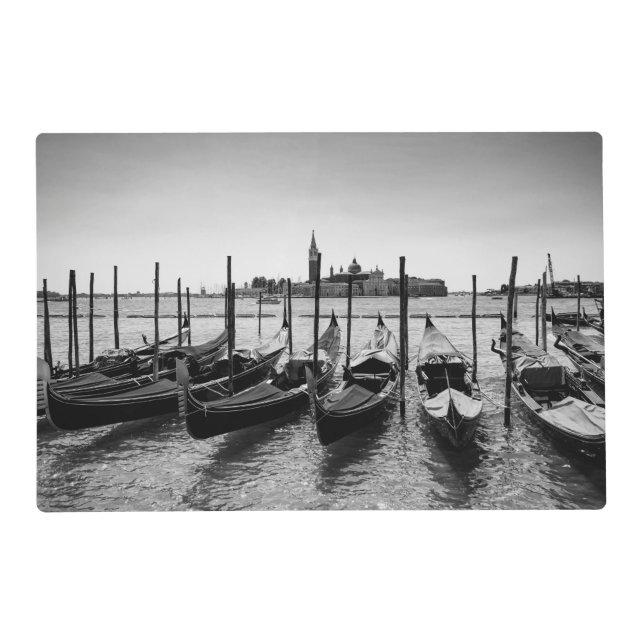 Gondolas in Venice in black and white Placemat (Back)