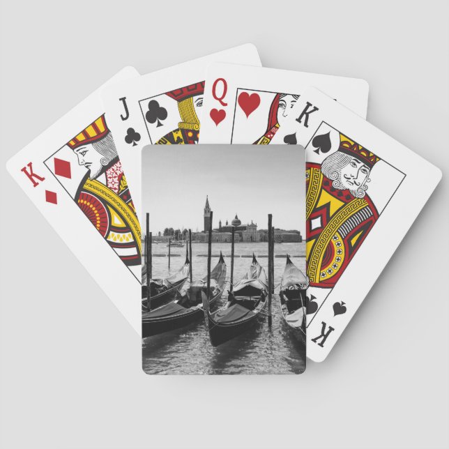 Gondolas in Venice in black and white Poker Cards (Back)