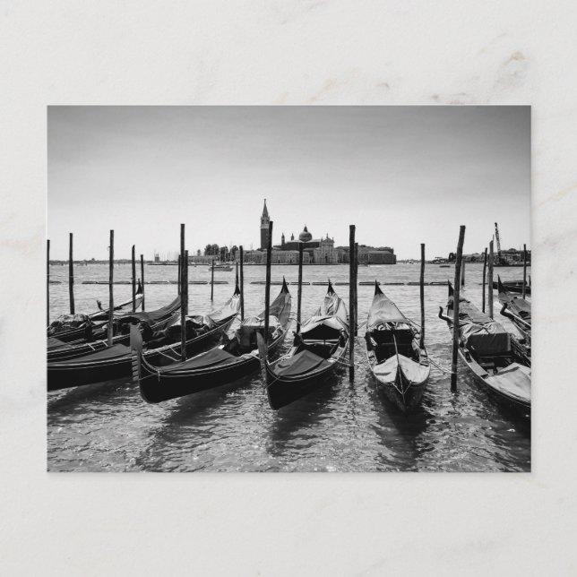 Gondolas in Venice in black and white Postcard (Front)