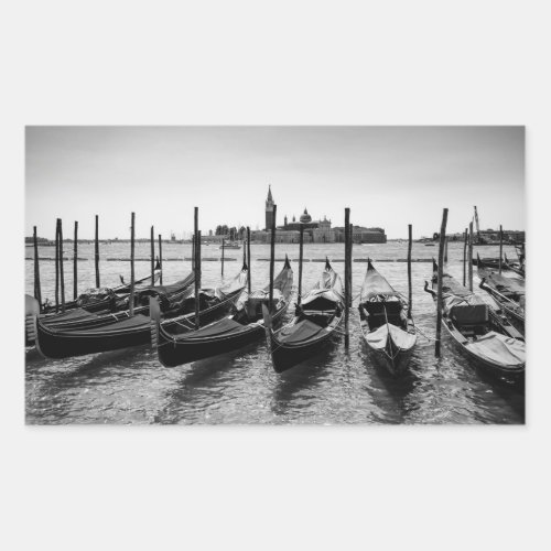 Gondolas in Venice in black and white Rectangular Sticker