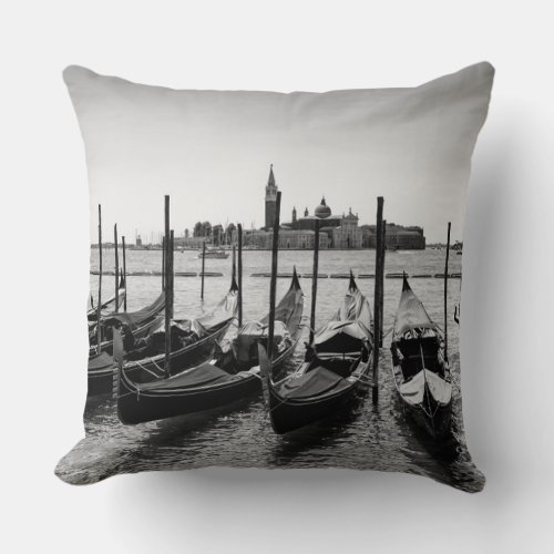 Gondolas in Venice in black and white Throw Pillow