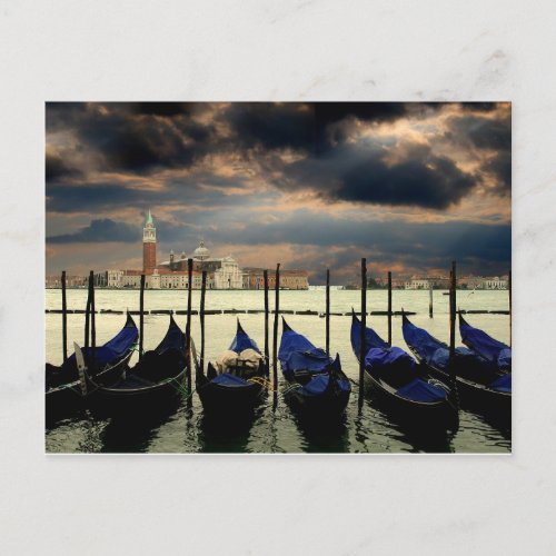 Gondolas lined up in Venice Italy Postcard