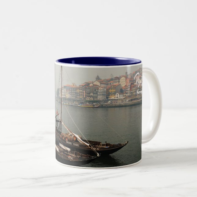 Gondolas of Porto- The Real Portugal Two-Tone Coffee Mug (Front Right)