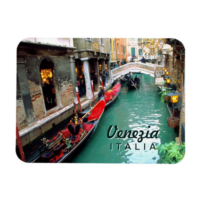Gondolas On A Small Canal In Venice Magnet (Horizontal)