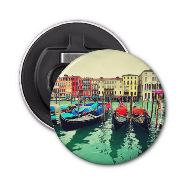 Gondolas On Grand Canal, Venice, Italy. Retro Bottle Opener (Front)