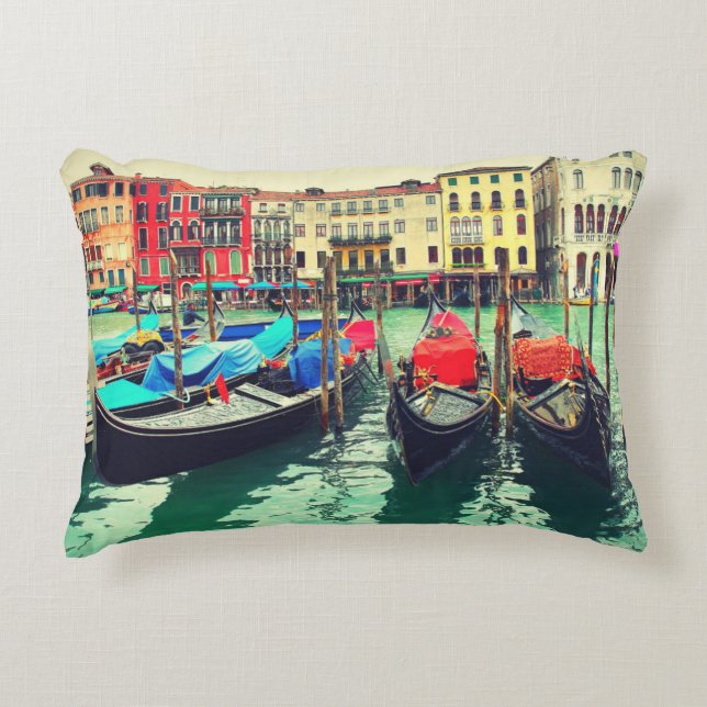 Gondolas On Grand Canal, Venice, Italy. Retro Decorative Pillow (Front)