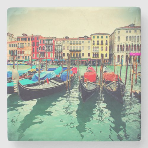 Gondolas On Grand Canal Venice Italy Retro Stone Coaster