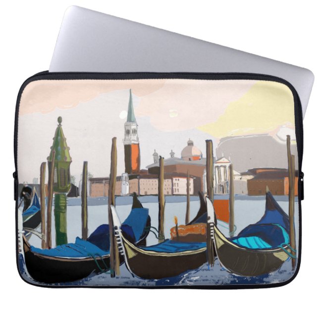 Gondolas Tethered by St Marks Square Venice Laptop Sleeve (Front)