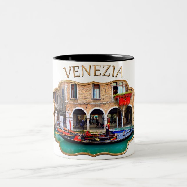 Gondolier in Cannaregio Two-Tone Coffee Mug (Center)