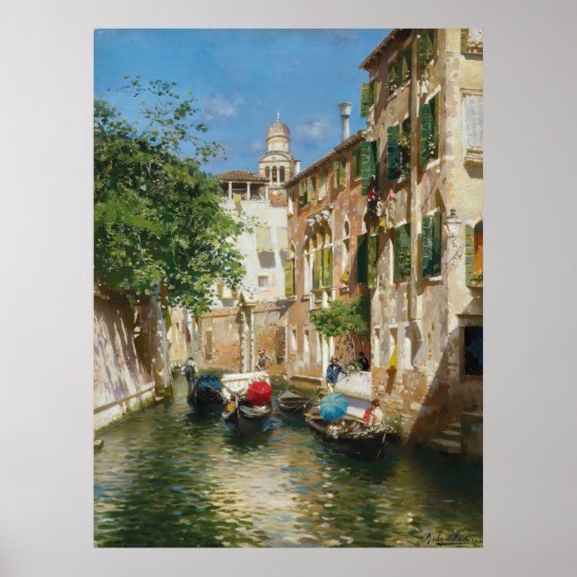 Gondoliers on a Venetian canal Rubens Santoro  Poster (Front)