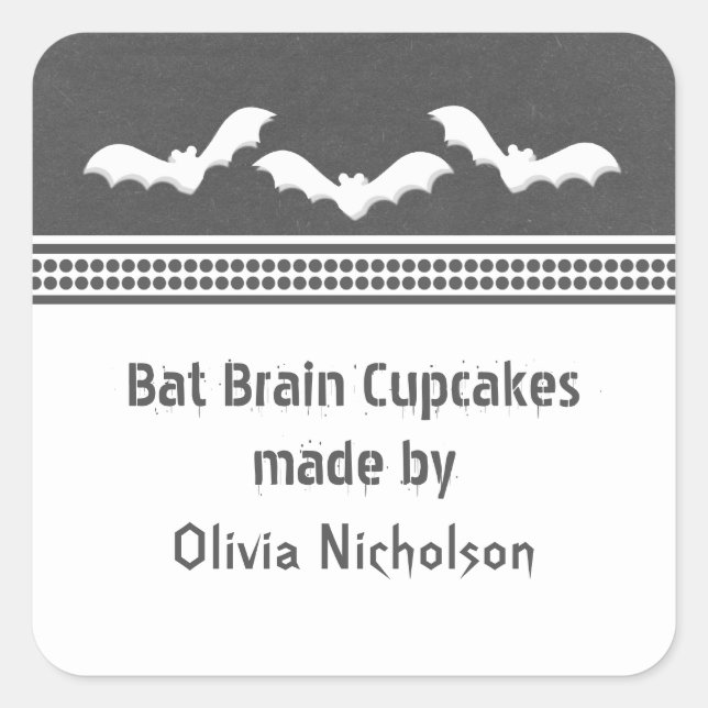 Gone Batty Halloween Baking Stickers, Dark Gray Square Sticker (Front)