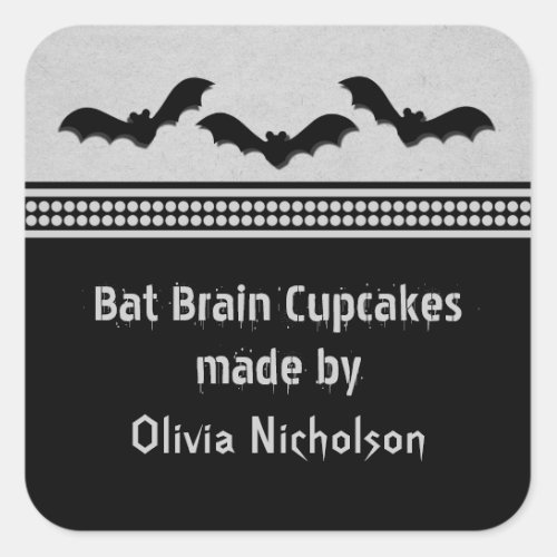 Gone Batty Halloween Baking Stickers Light Gray Square Sticker