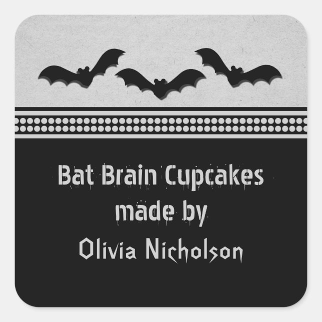 Gone Batty Halloween Baking Stickers, Light Gray Square Sticker (Front)