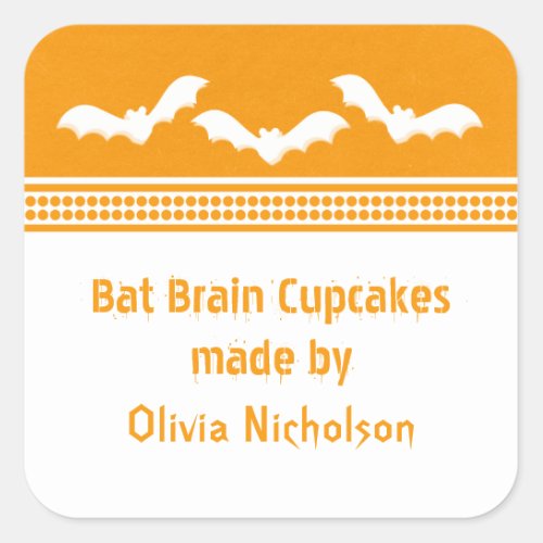 Gone Batty Halloween Baking Stickers Orange  Whi Square Sticker