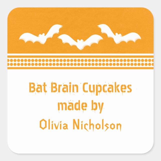 Gone Batty Halloween Baking Stickers, Orange & Whi Square Sticker (Front)