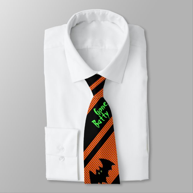 Gone Batty Halloween Bats, Stripes and Polka Dots Tie (Tied)