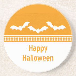 Gone Batty Halloween Coaster, Orange & White Sandstone Coaster