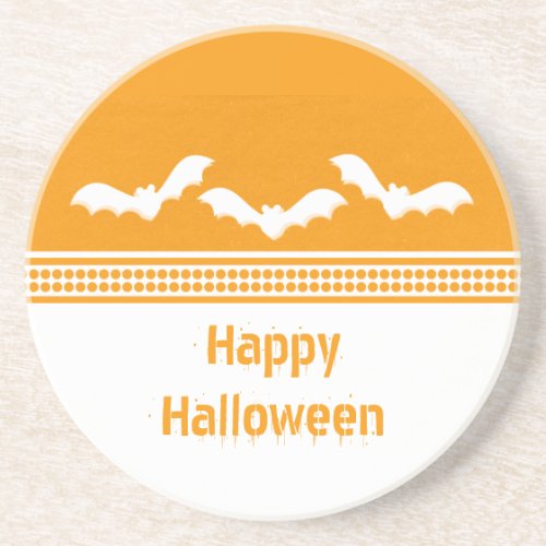 Gone Batty Halloween Coaster Orange  White Sandstone Coaster