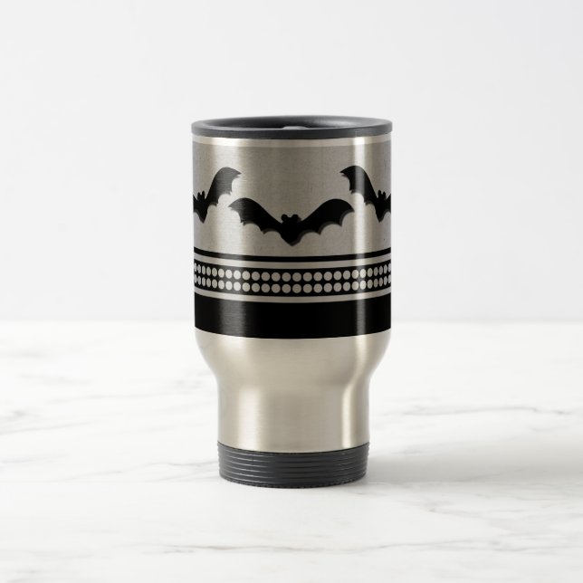 Gone Batty Halloween Mug, Light Gray Travel Mug (Center)