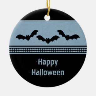 Gone Batty Halloween Ornament, Light Blue Ceramic Ornament