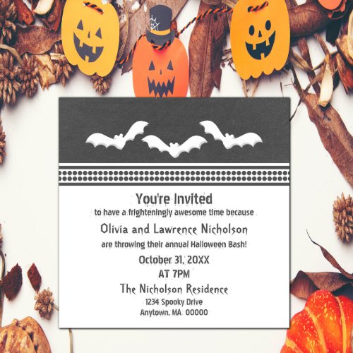 Gone Batty Halloween Party Invite Dark Gray Invitation