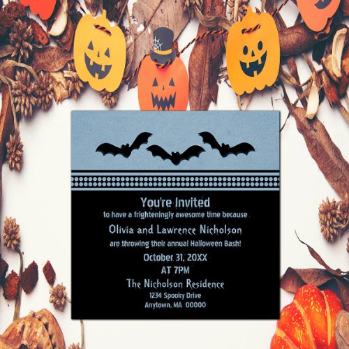Gone Batty Halloween Party Invite Light Blue Invitation