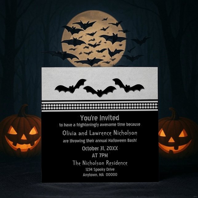 Gone Batty Halloween Party Invite, Light Gray Invitation (Light Gray Gone Batty Halloween Party Invitation)