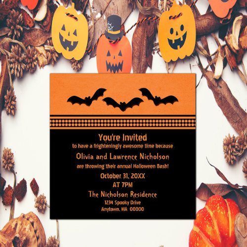 Gone Batty Halloween Party Invite Orange Invitation