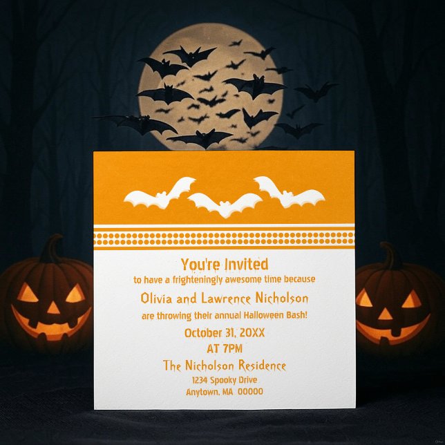 Gone Batty Halloween Party Invite, Orange & White Invitation (Orange and White Gone Batty Halloween Party Invitation)