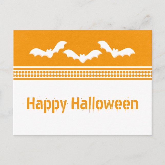 Gone Batty Halloween Postcard, Orange & White Postcard (Front)