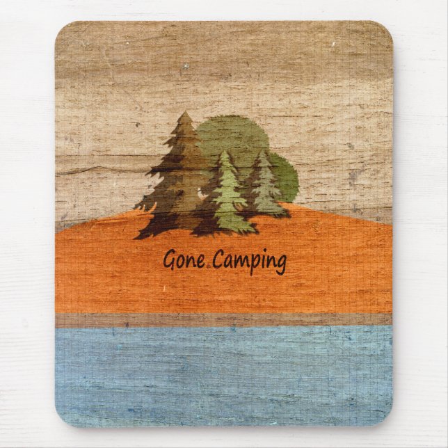 Gone Camping Wood Look Nature Lovers Mouse Pad (Front)