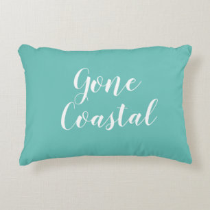 Gone Coastal Beach Turquoise Script Accent Pillow