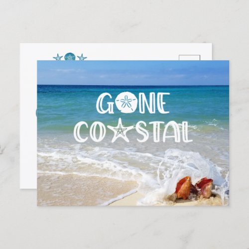 Gone Coastal Beach Wave Shells Photo Moving Announcement Postcard