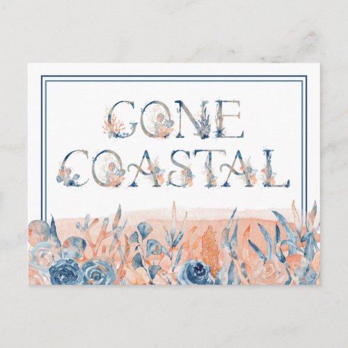 Gone Coastal Blue Coral Watercolor Weve Moved Pos Postcard