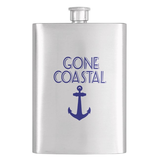 Gone Coastal Navy Blue Anchor Flask (Front)