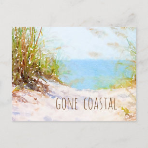 Gone Coastal New Home Beach Path Watercolor Announcement Postcard