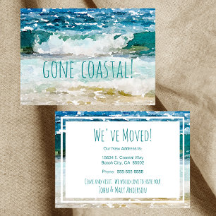 Gone Coastal New Home Wave on Beach Watercolor Announcement