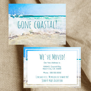 Gone Coastal New Home Wave On Beach Watercolor Announcement