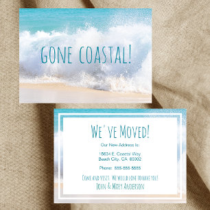 Gone Coastal New Home Wave On Beach Watercolor Announcement
