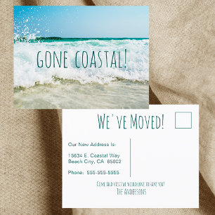Gone Coastal New Home Wave On Beach Watercolor Announcement Postcard