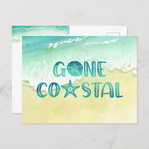 Gone Coastal Watercolor Beach Wave Moving Announce Announcement Postcard